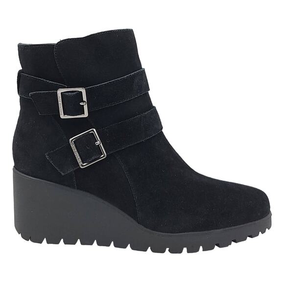 Giani Bernini Women Sashaa Wedge Heel Ankle Booties Size US 9.5M Black Suede - Picture 2 of 6